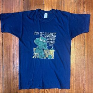 Vintage Distressed Novelty Graphic T-Shirt Navy Blue Medium Sarcastic Frog